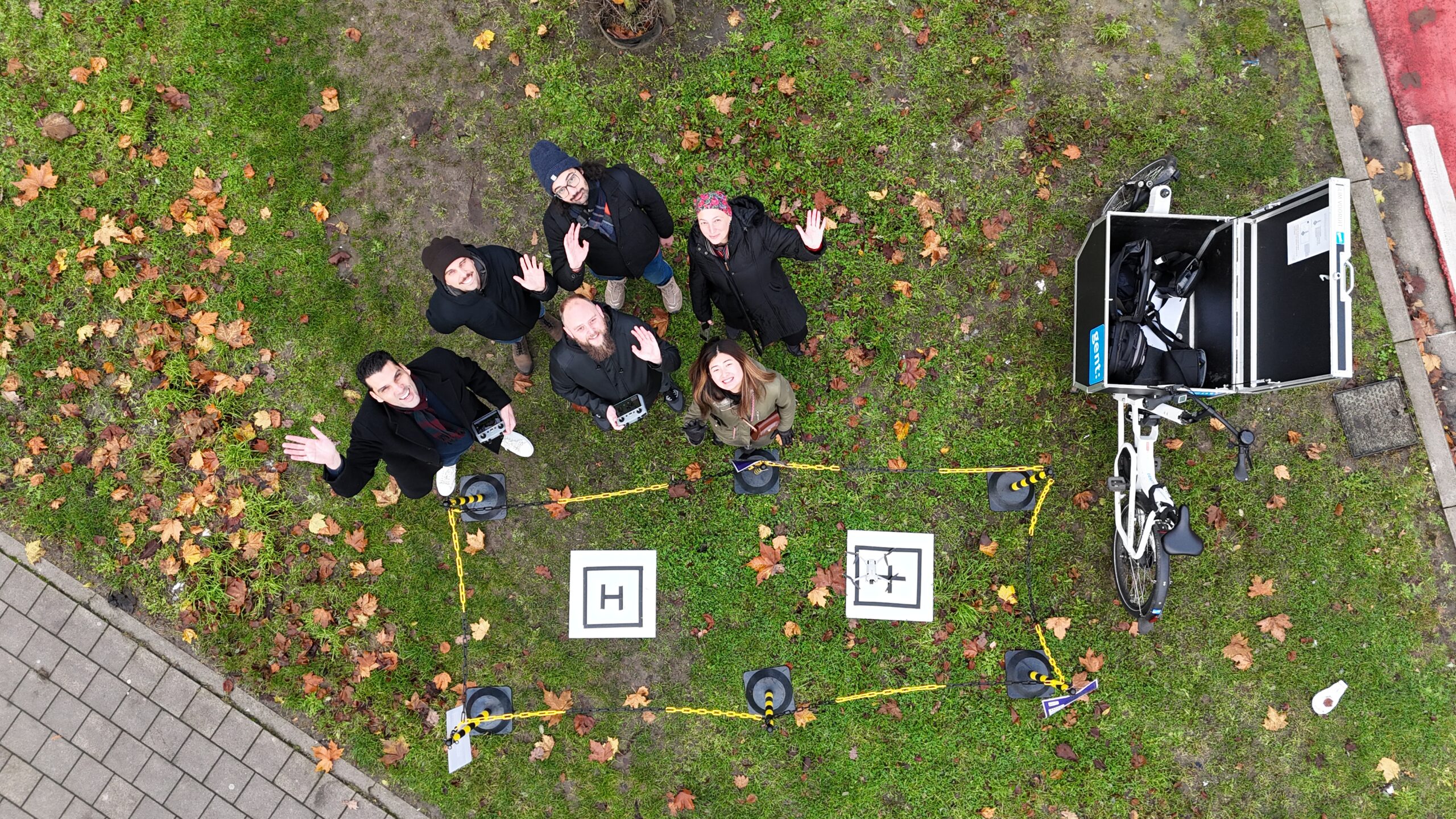 Team members of Greenroads, the City of Ghent, and EIT Urban Mobility testing the innovation